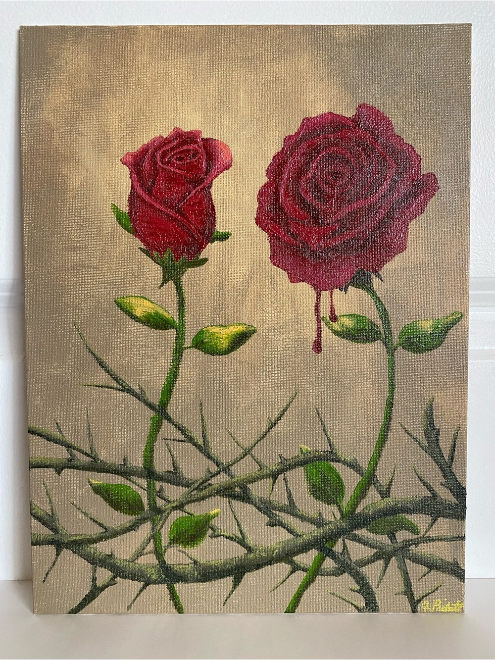 Among Thorns – Original Acrylic Rose Painting, Signed